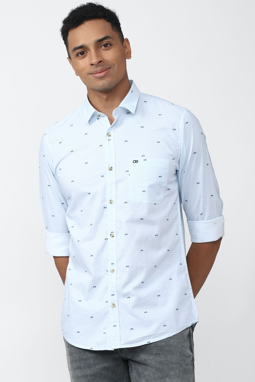 Men Blue Slim Fit Print Full Sleeves Casual Shirt