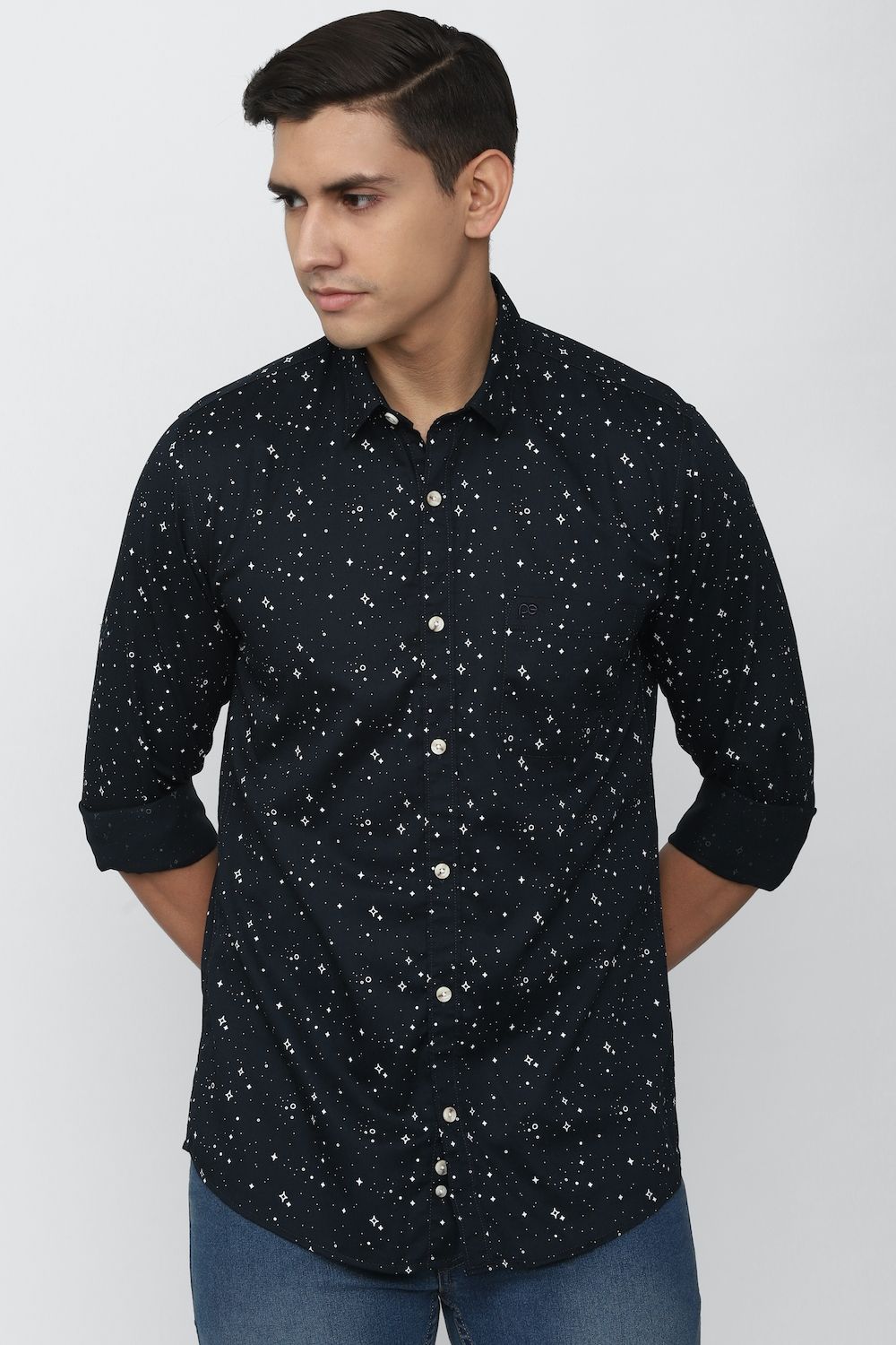 Men Navy Slim Fit Print Full Sleeves Casual Shirt
