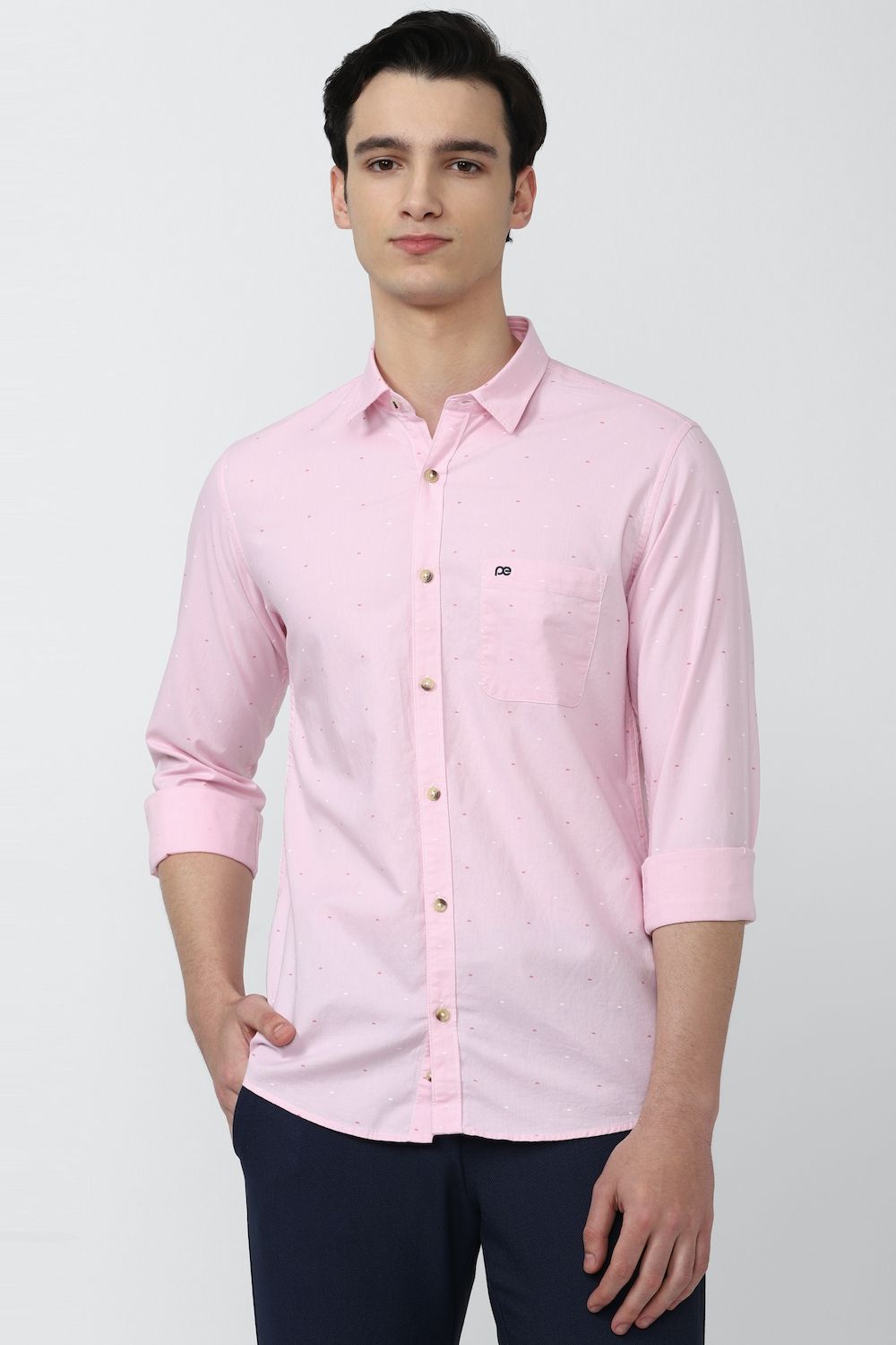 Men Pink Slim Fit Solid Full Sleeves Casual Shirt
