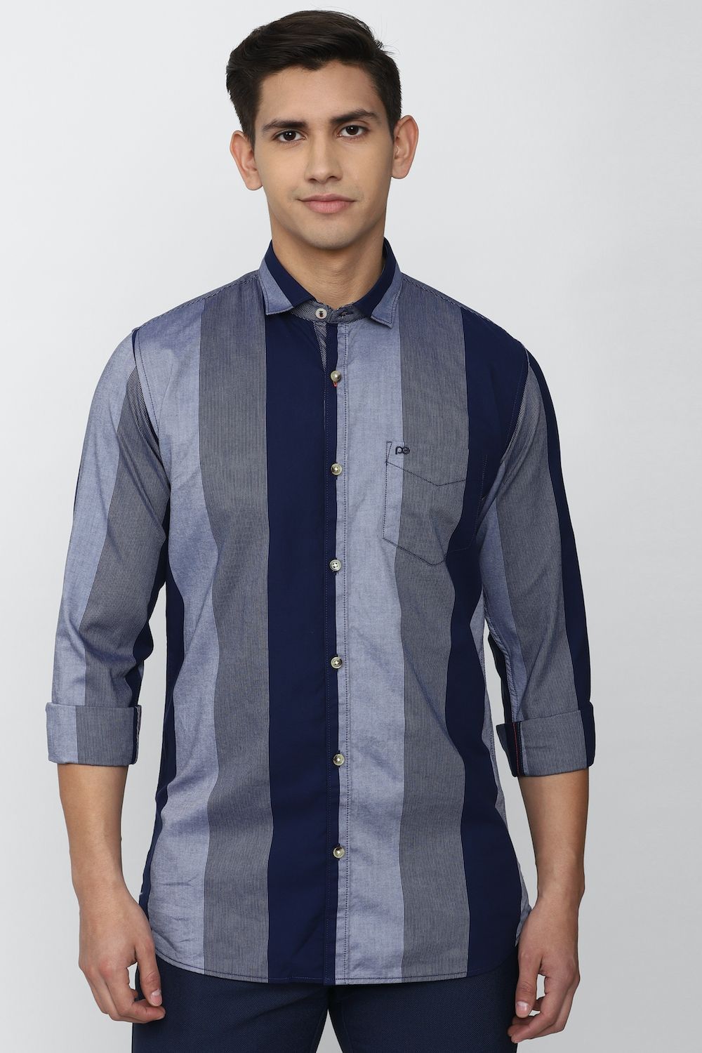 Men Navy Slim Fit Stripe Full Sleeves Casual Shirt