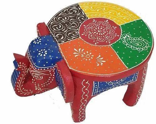 Wooden Hand Painted Elephant Stool.