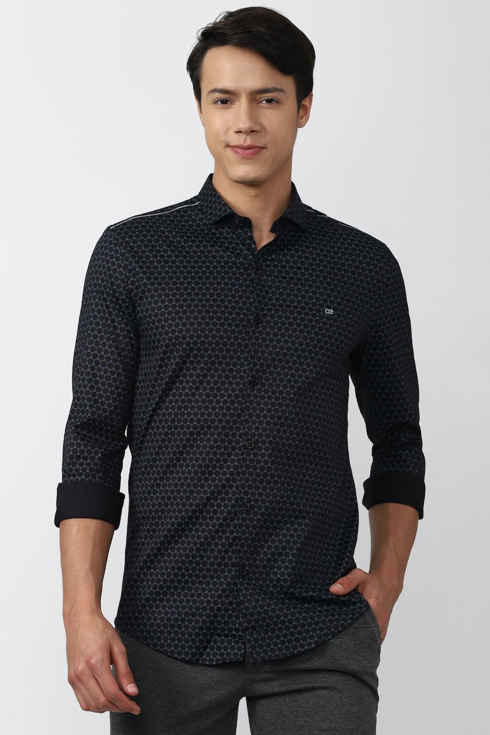Men Black Athletic Fit Formal Full Sleeves Formal Shirt