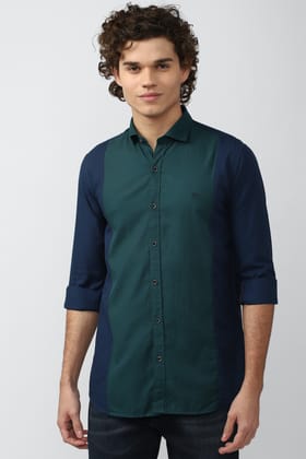 Men Navy Slim Fit Print Full Sleeves Casual Shirt