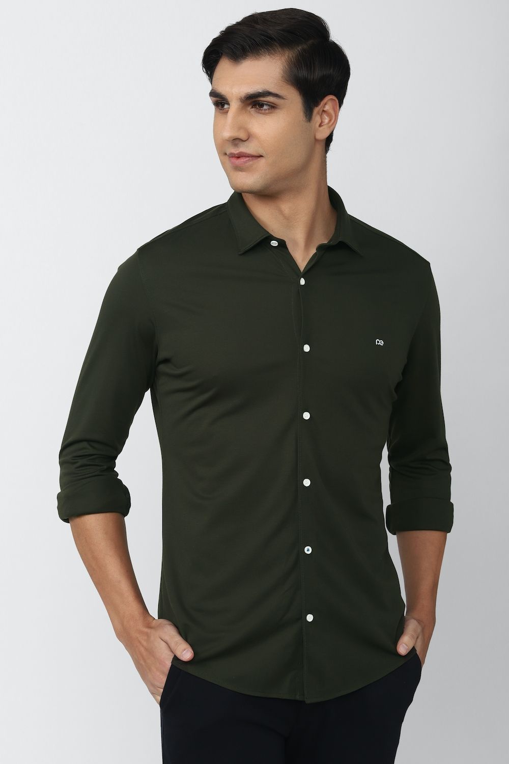 Men Green Athletic Fit Formal Full Sleeves Formal Shirt