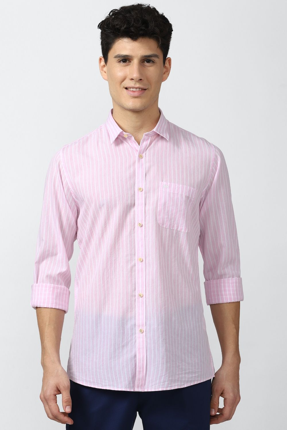 Men Pink Slim Fit Stripe Full Sleeves Casual Shirt