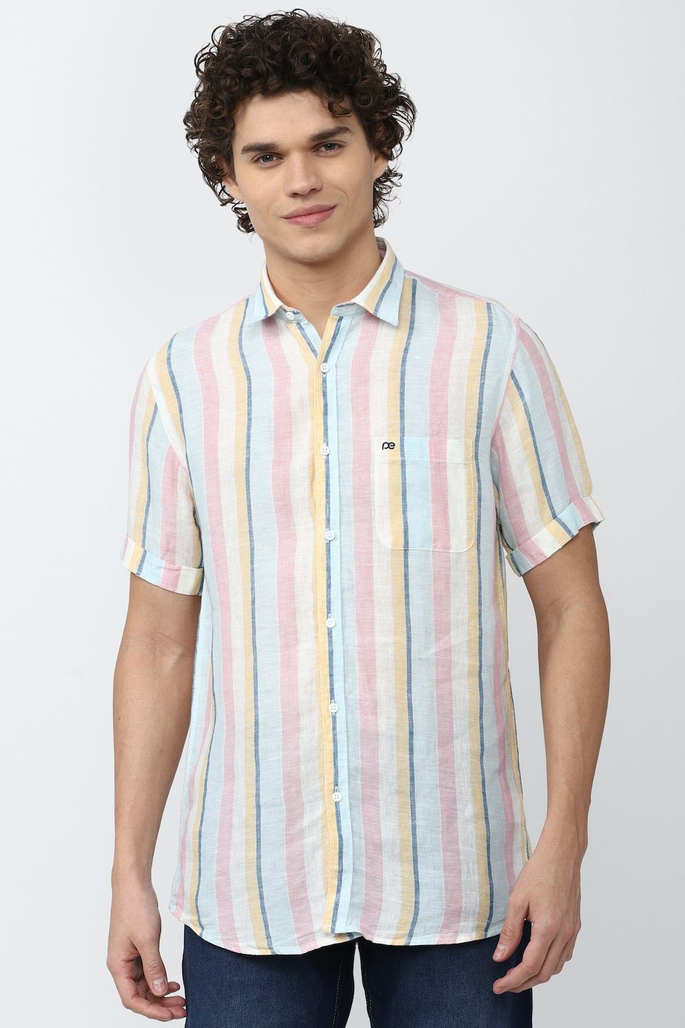 Men Multi Slim Fit Stripe Half Sleeves Casual Shirt