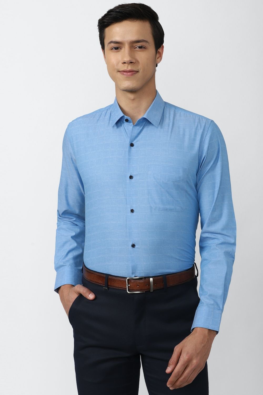 Men Blue Regular Fit Formal Full Sleeves Formal Shirt