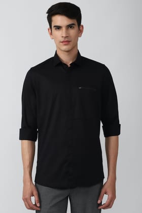 Men Black Slim Fit Solid Full Sleeves Casual Shirt