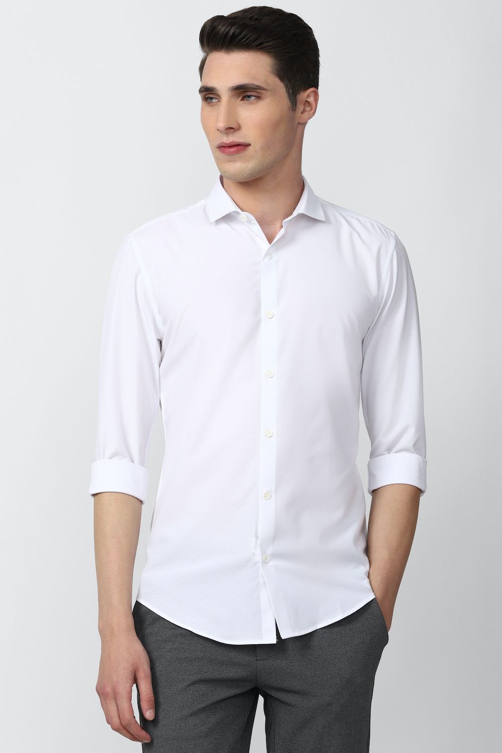 Men White Athletic Fit Formal Full Sleeves Formal Shirt
