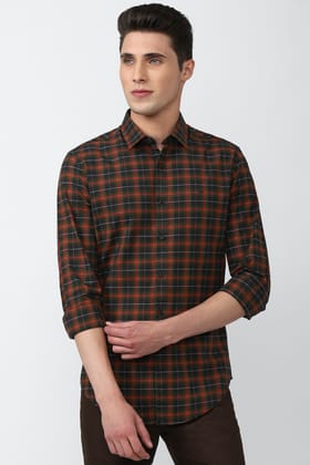 Men Black Super Slim Fit Check Full Sleeves Casual Shirt