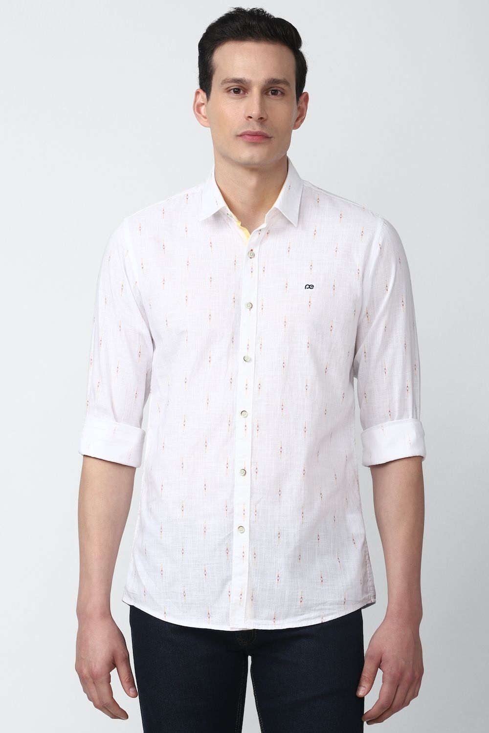 Men White Slim Fit Print Full Sleeves Casual Shirt