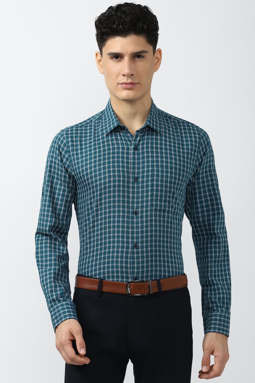 Men Blue Slim Fit Formal Full Sleeves Formal Shirt