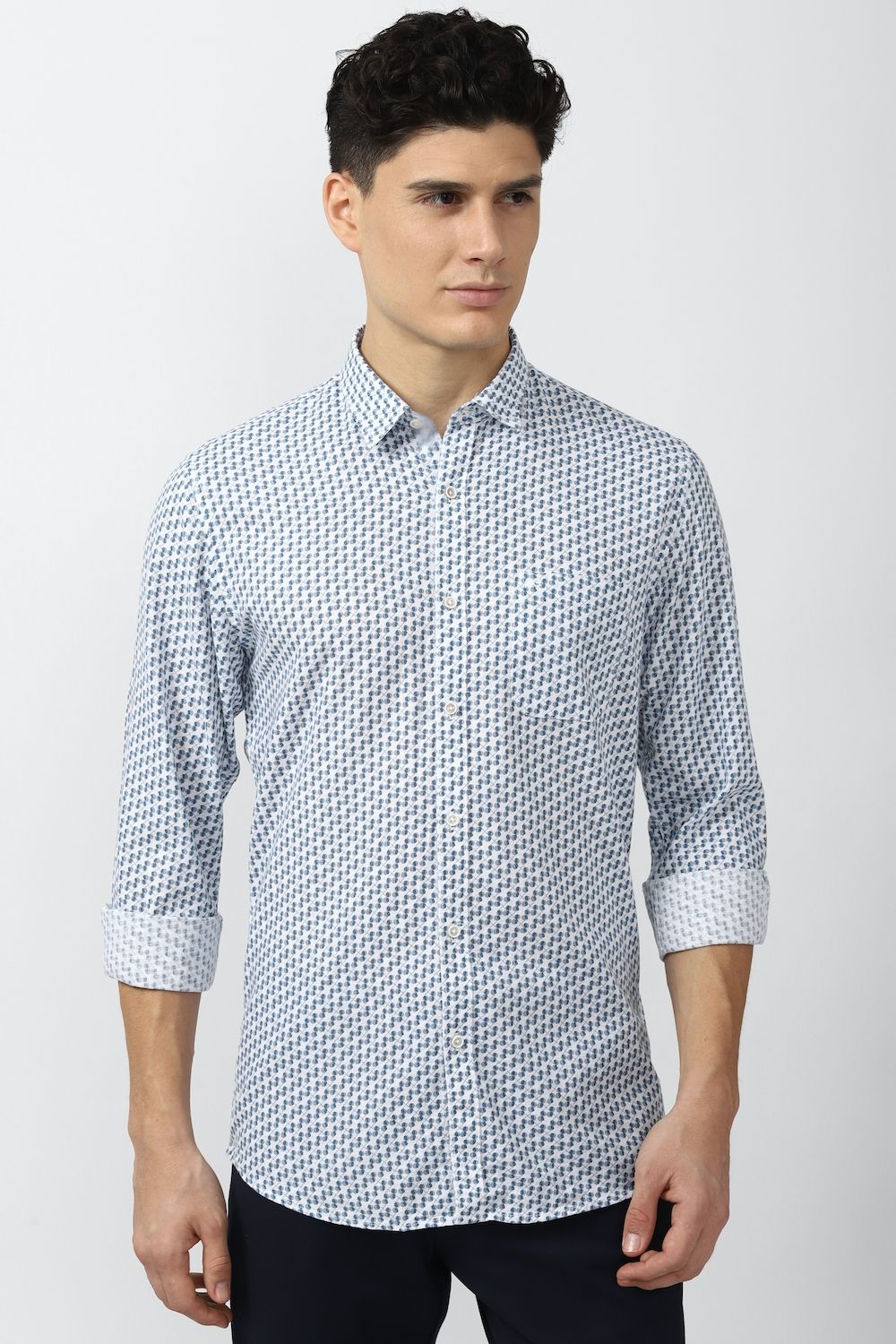 Men Blue Super Slim Fit Print Full Sleeves Casual Shirt