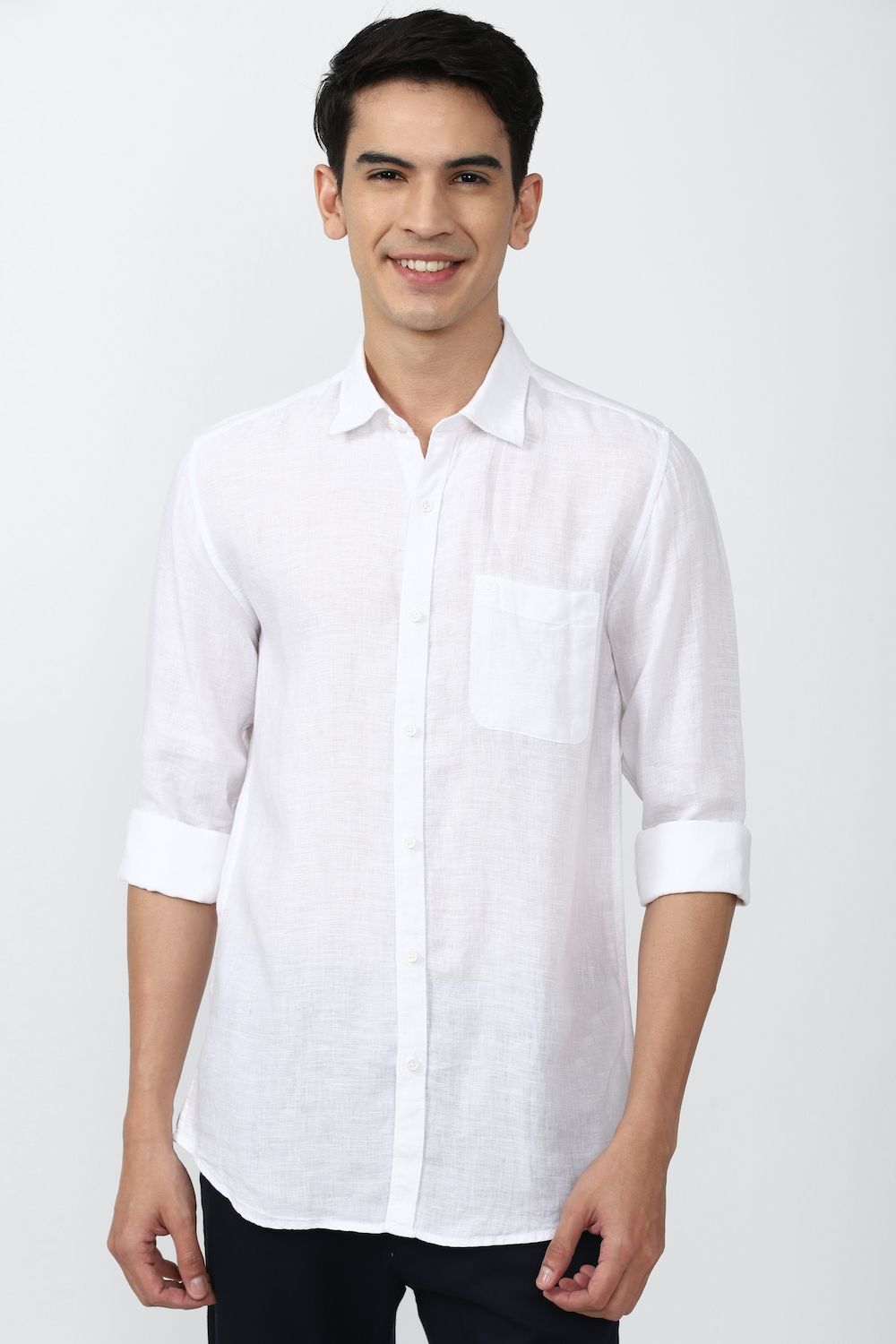 Men White Slim Fit Solid Full Sleeves Casual Shirt