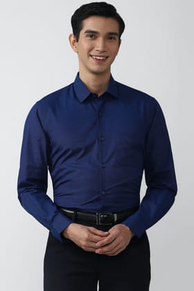 Men Navy Regular Fit Formal Full Sleeves Formal Shirt