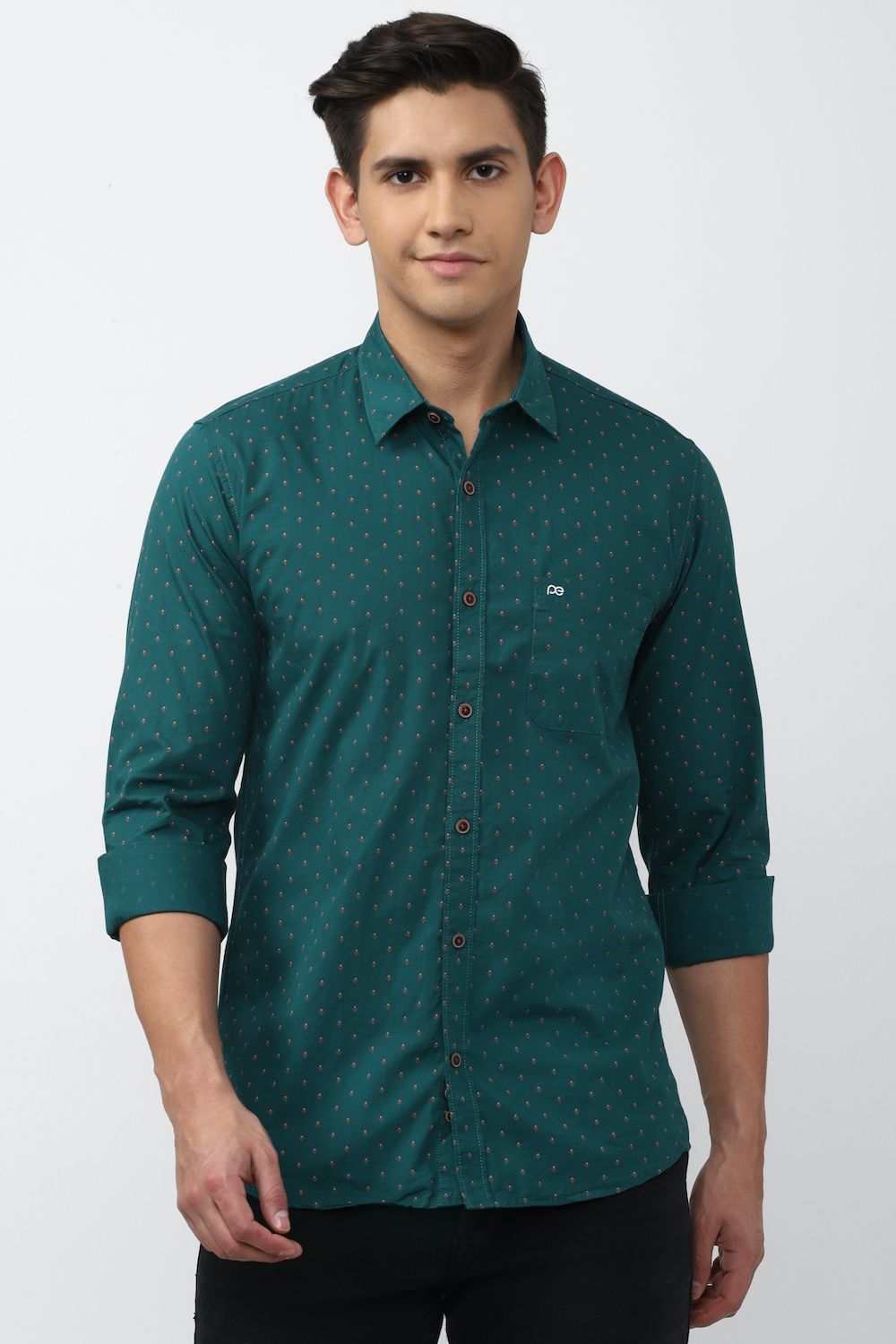 Men Green Slim Fit Print Full Sleeves Casual Shirt