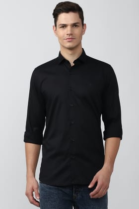 Men Black Slim Fit Solid Full Sleeves Casual Shirt