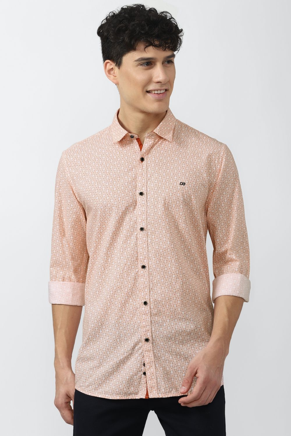 Men Beige Slim Fit Print Full Sleeves Casual Shirt