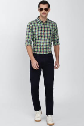 Men Green Slim Fit Check Full Sleeves Casual Shirt