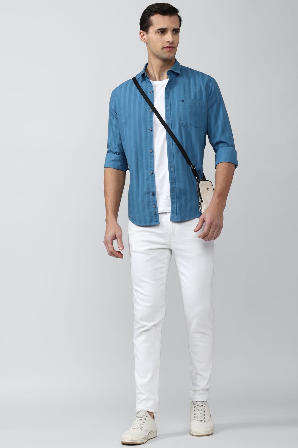 Men Blue Slim Fit Stripe Full Sleeves Casual Shirt