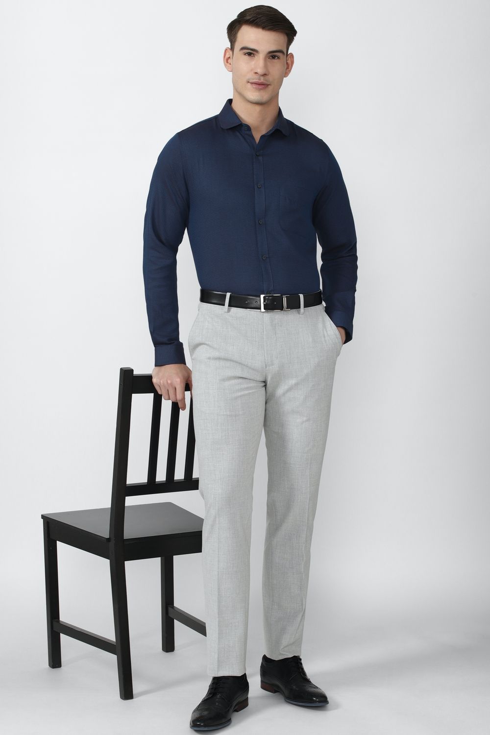 Men Navy Slim Fit Formal Full Sleeves Formal Shirt