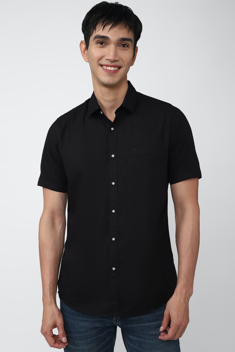 Men Black Slim Fit Solid Half Sleeves Casual Shirt