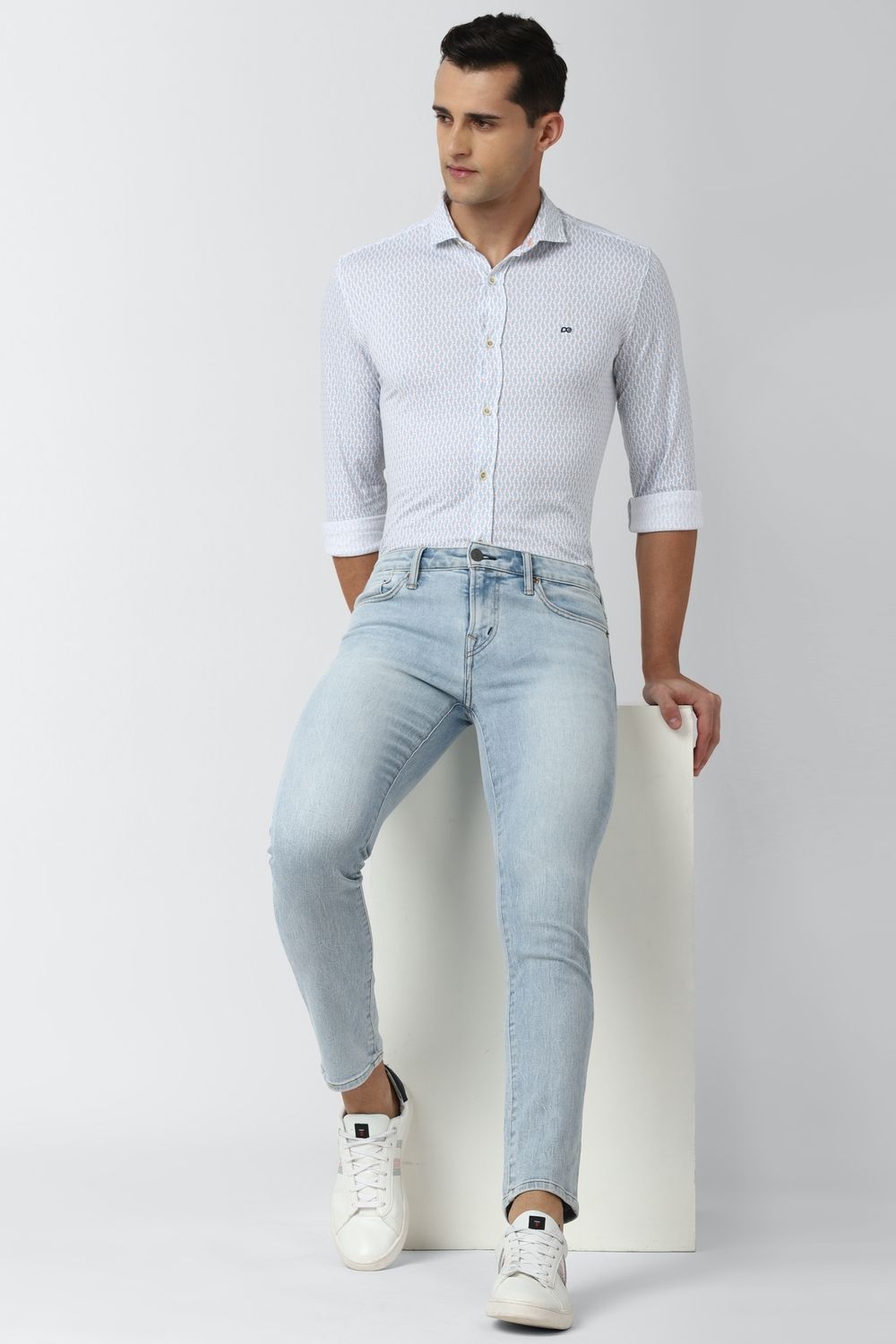 Men Blue Slim Fit Print Full Sleeves Casual Shirt