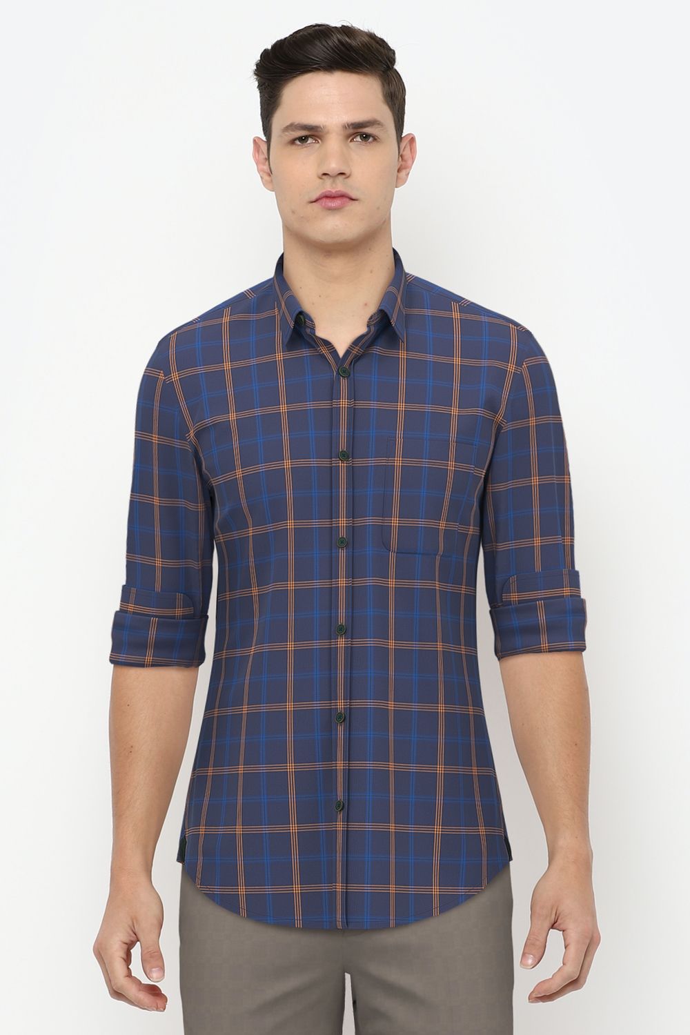 Men Blue Slim Fit Check Full Sleeves Casual Shirt