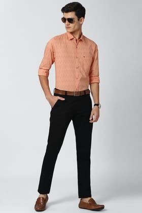 Men Peach Slim Fit Print Full Sleeves Casual Shirt