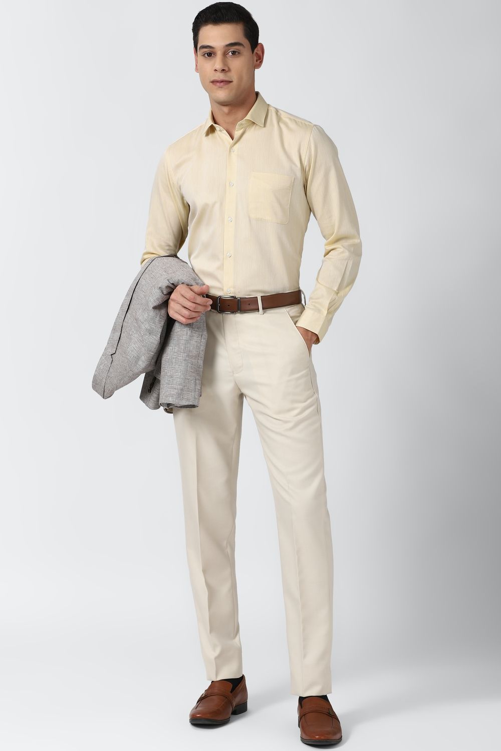 Men Cream Regular Fit Formal Full Sleeves Formal Shirt