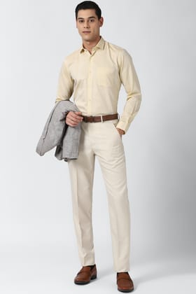 Men Cream Regular Fit Formal Full Sleeves Formal Shirt