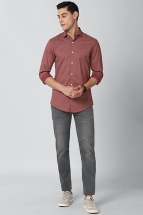 Men Maroon Athletic Fit Formal Full Sleeves Formal Shirt