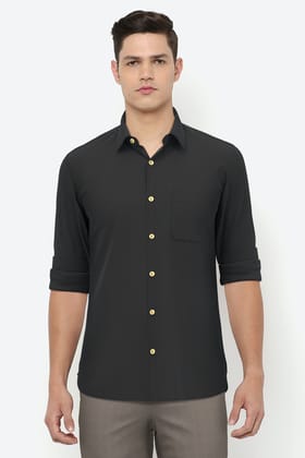 Men Black Slim Fit Textured Full Sleeves Casual Shirt