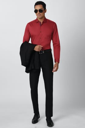 Men Red Regular Fit Formal Full Sleeves Formal Shirt