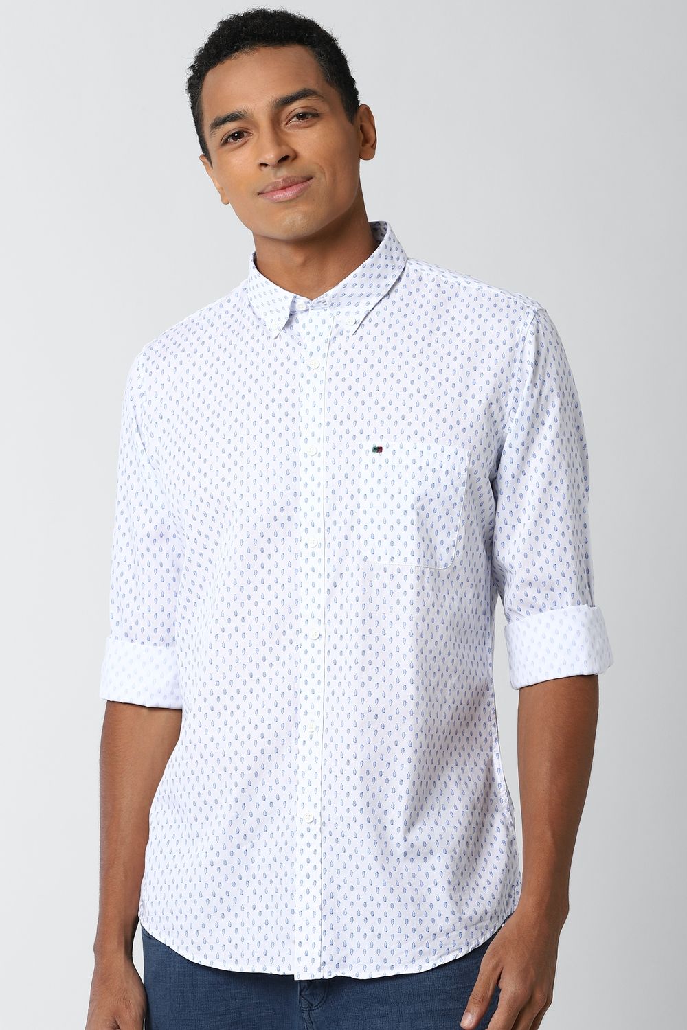 Men White Slim Fit Print Full Sleeves Casual Shirt