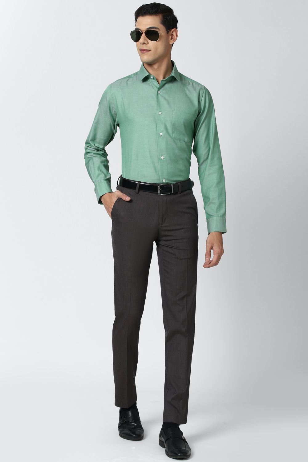 Men Green Slim Fit Formal Full Sleeves Formal Shirt
