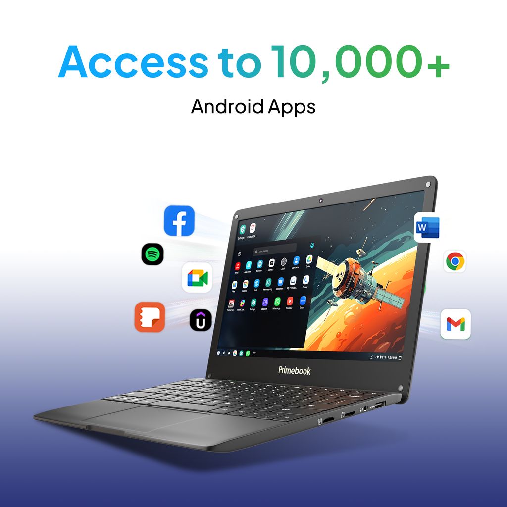Primebook 4G Android Based MediaTek MT8788 - (4 GB/64 GB EMMC Storage/Prime OS) 4G Thin and Light Laptop (11.6 Inch, Black, 1.065 Kg)