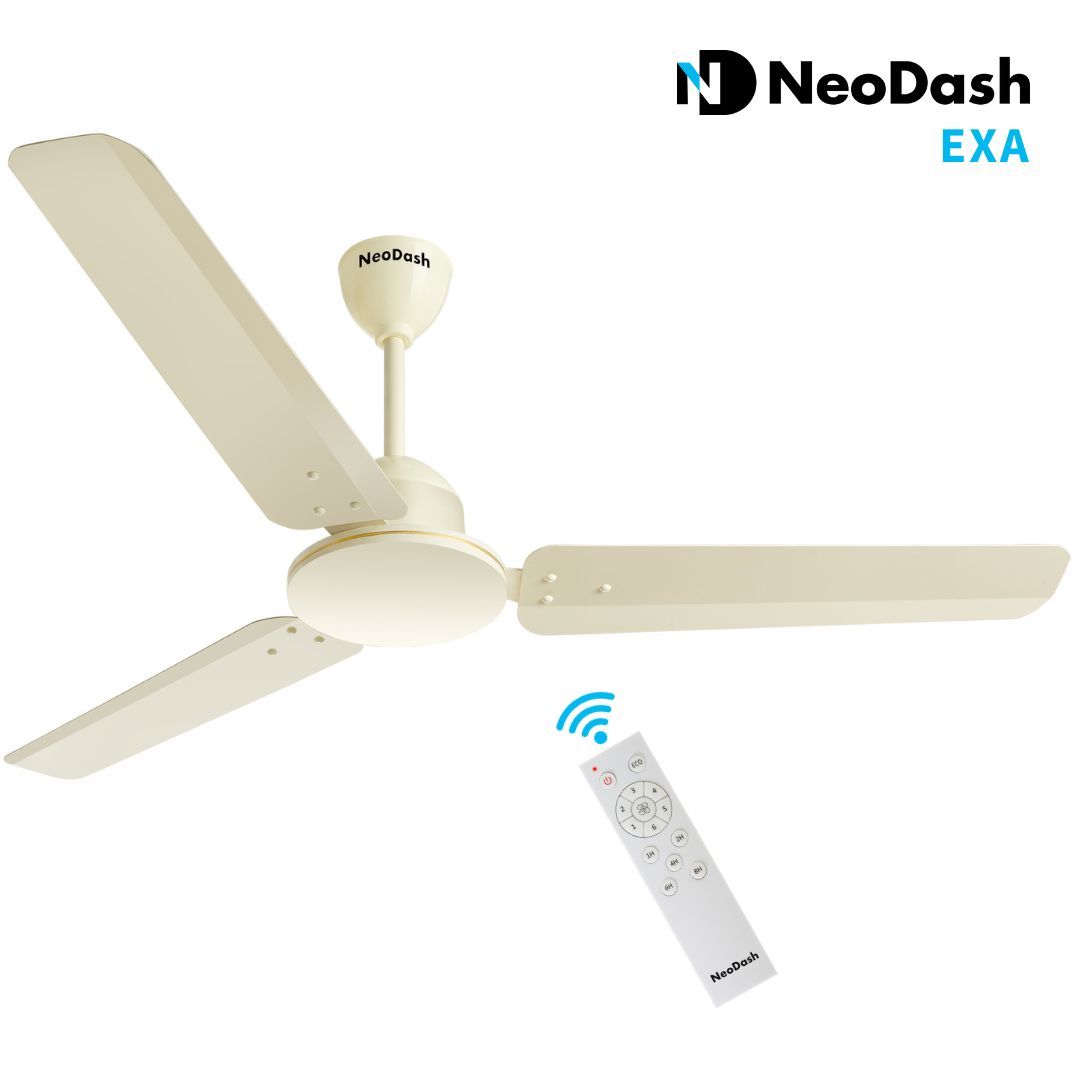 NeoDash EXA 1200mm Energy Saving BLDC 28W Ceiling Fan with Remote Control | BEE 5 Star Rated | Anti Rust | High Speed | 3 Year On-Site Warranty ( Ivory Color)