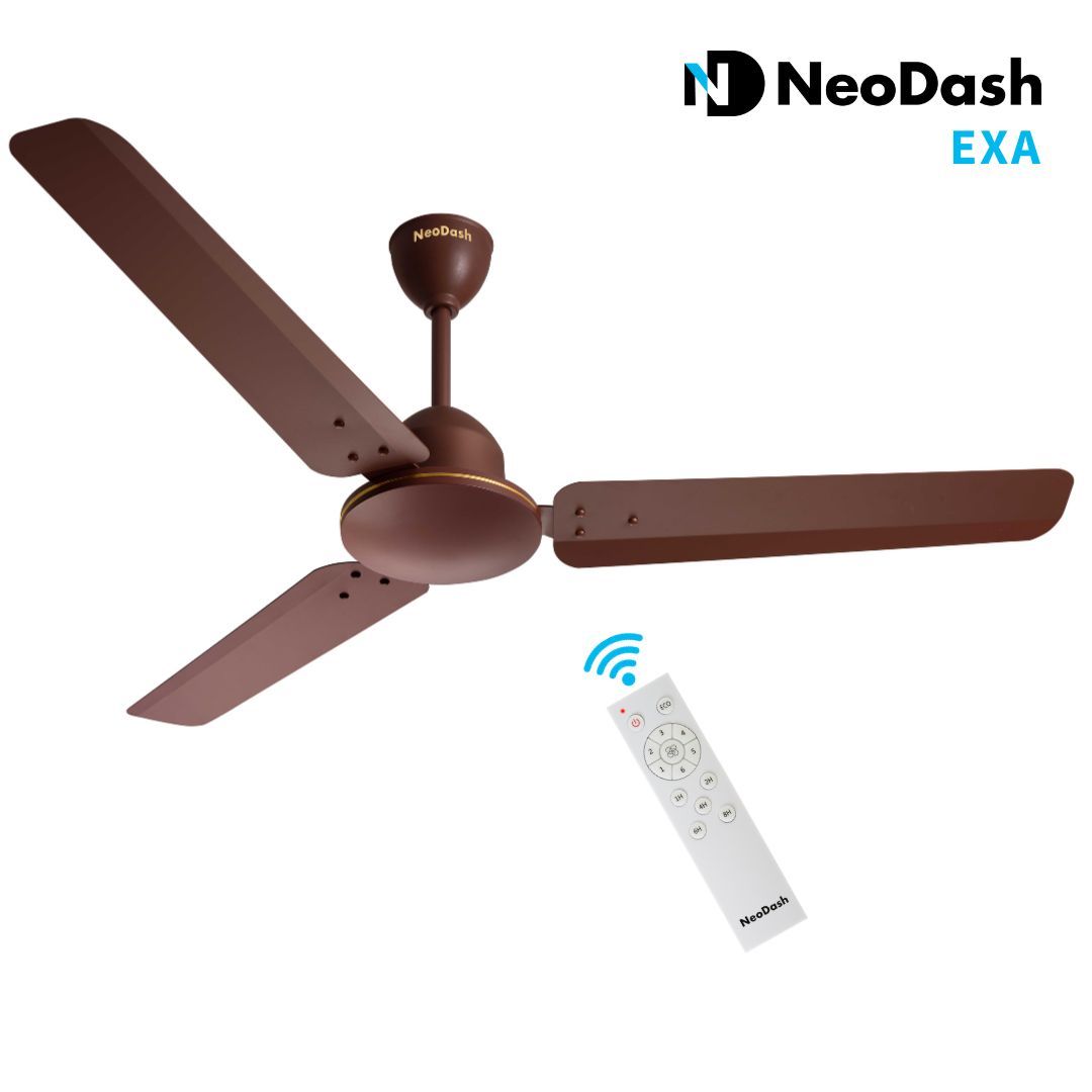 NeoDash EXA 1200mm Energy Saving BLDC 28W Ceiling Fan with Remote Control | BEE 5 Star Rated | Anti Rust | High Speed | 3 Year On-Site Warranty ( Matte Brown Color)