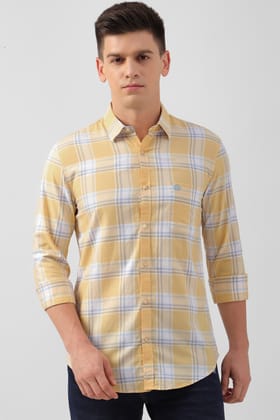 Men Yellow Super Slim Fit Check Full Sleeves Casual Shirt