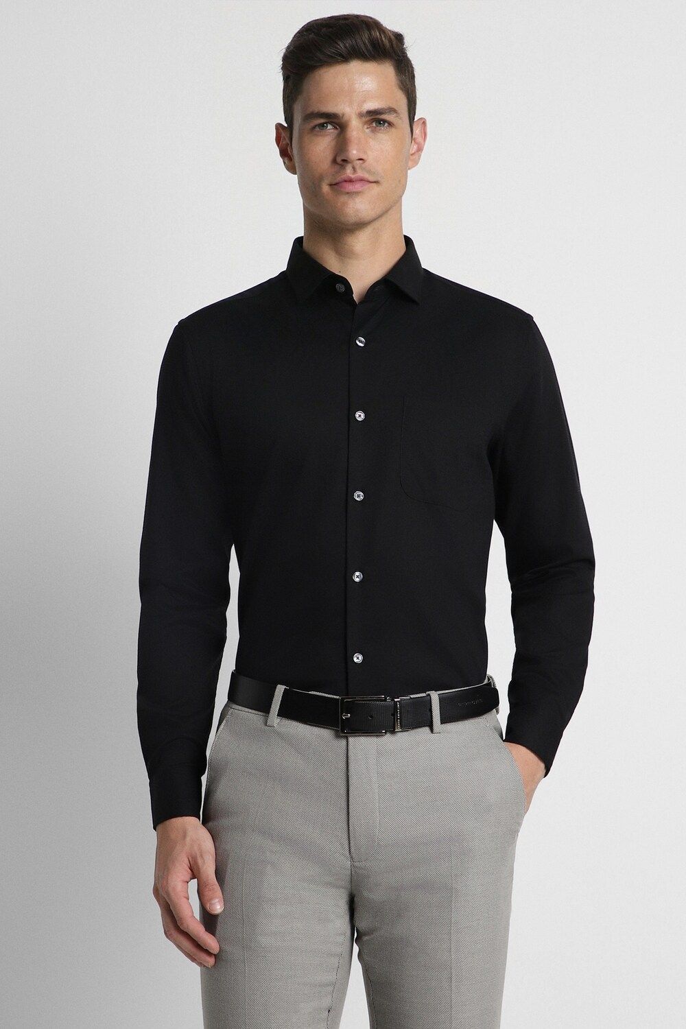 Men Black Slim Fit Formal Full Sleeves Formal Shirt