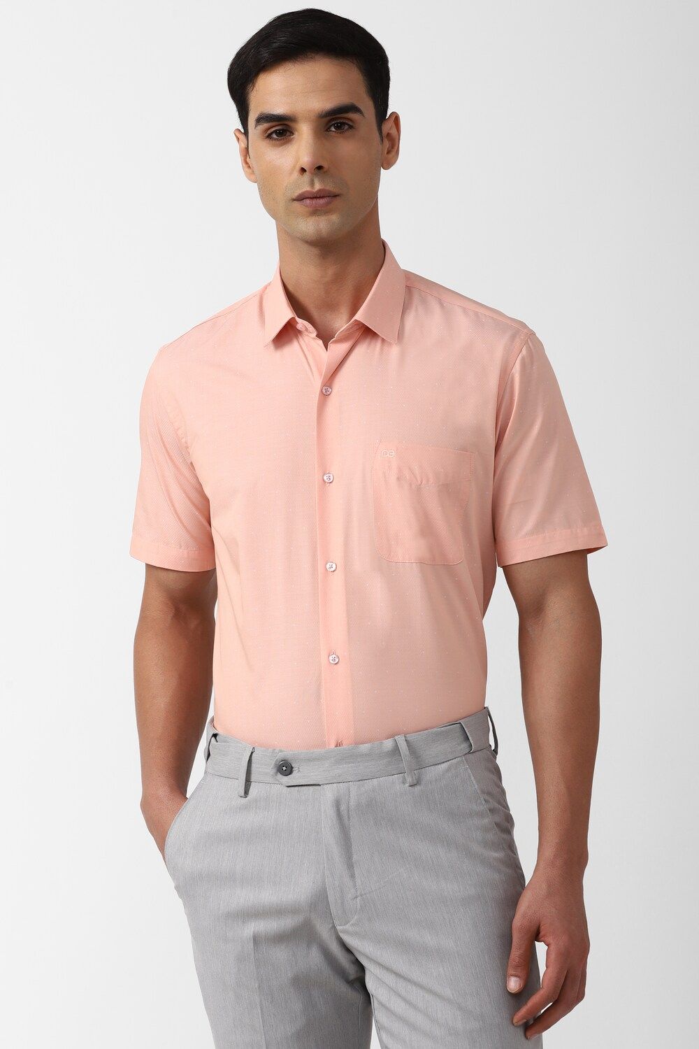Men Peach Regular Fit Formal Half Sleeves Formal Shirt