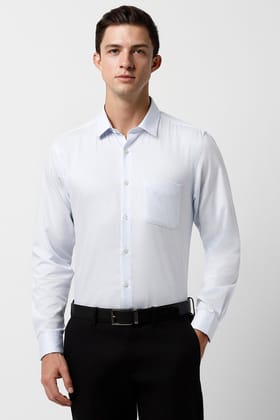 Men White Slim Fit Formal Full Sleeves Formal Shirt