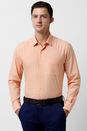 Men Peach Regular Fit Formal Full Sleeves Formal Shirt