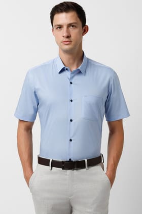 Men Blue Regular Fit Formal Half Sleeves Formal Shirt