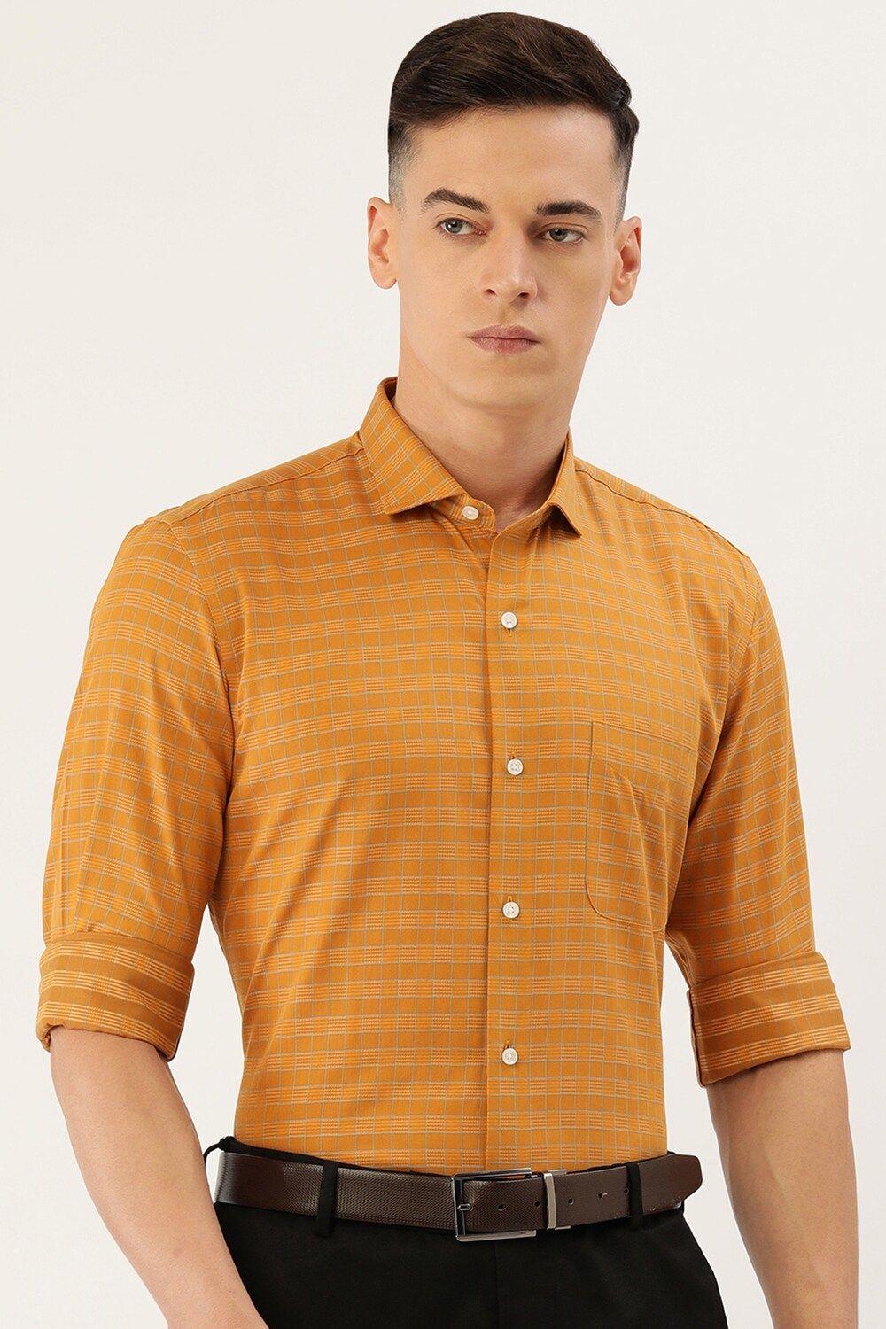 Men Orange Slim Fit Formal Full Sleeves Formal Shirt