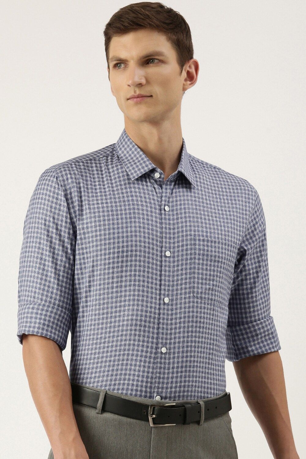 Men Grey Slim Fit Formal Full Sleeves Formal Shirt