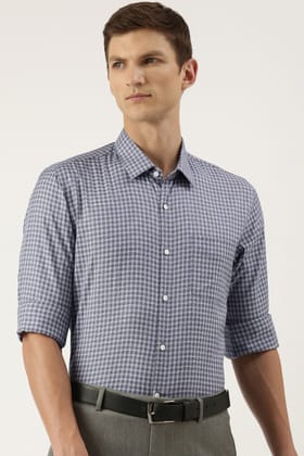 Men Grey Slim Fit Formal Full Sleeves Formal Shirt