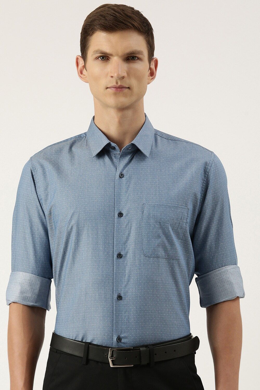 Men Blue Slim Fit Formal Full Sleeves Formal Shirt
