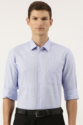Men Blue Slim Fit Formal Full Sleeves Formal Shirt